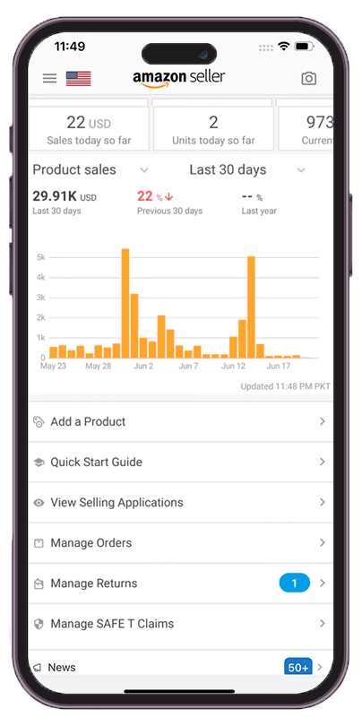 Amazon seller management services dashboard.