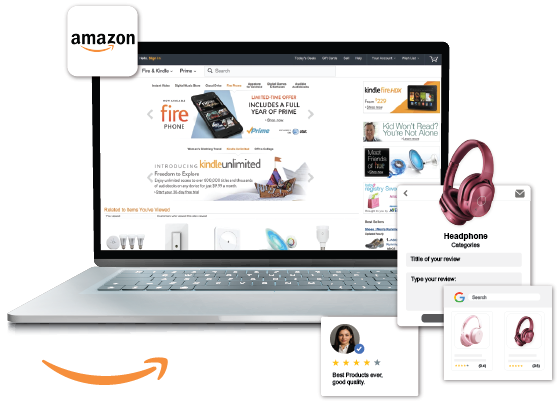 Amazon account management services graphic with laptop